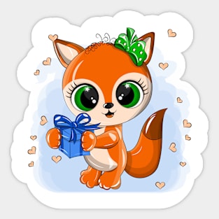 Adorable orange fox with cute eyes Sticker